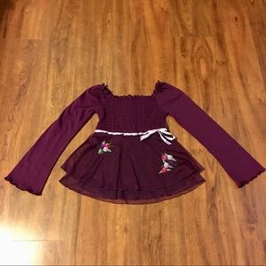 Lipstik Boho Shirred Embroidered Tiered Maroon Top 12